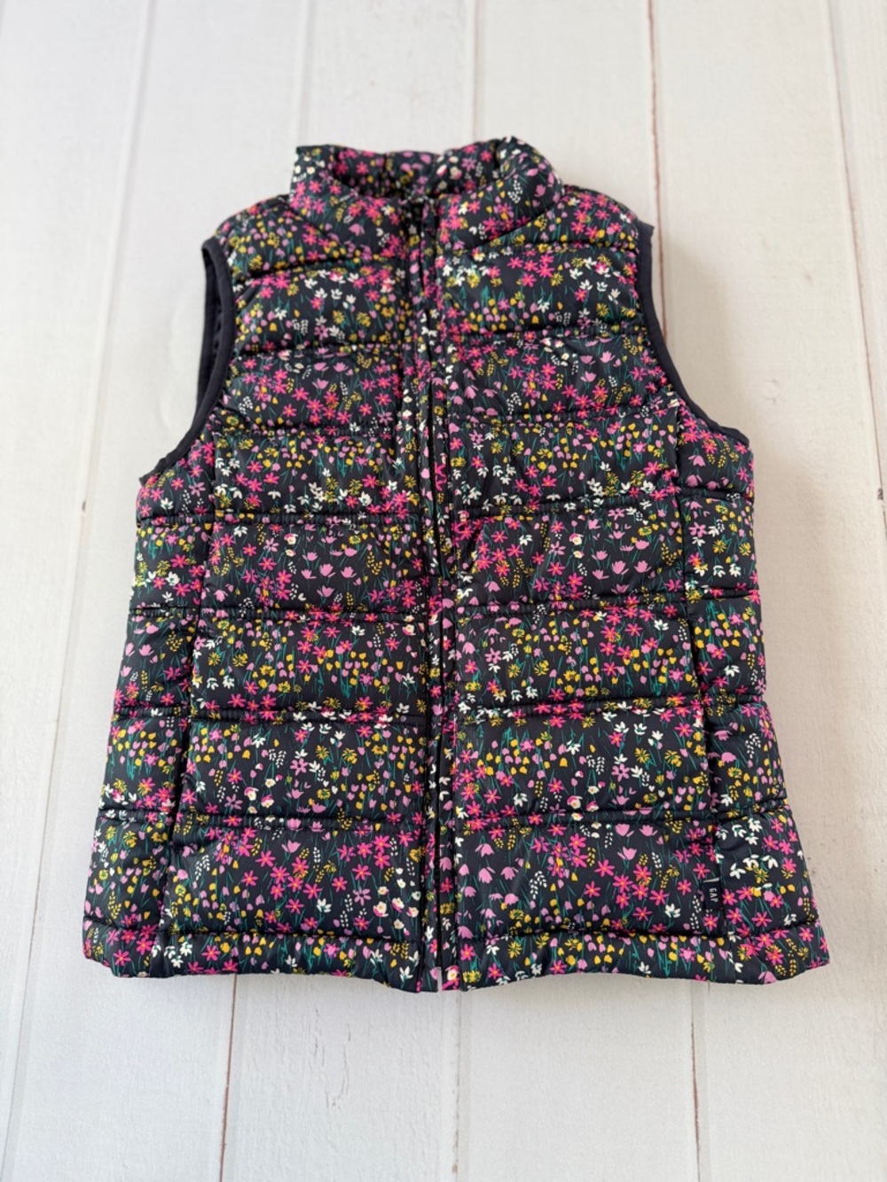 Gap Kids ColdControl Puffer Vest Girls Size L Floral Dark Navy Water-Resistant